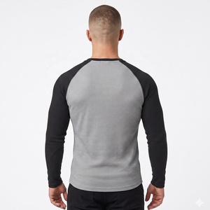 T-shirt Henley a Maniche Lunghe da Uomo con Logo Personalizzato, Premium, Raglan, Color Block, in Maglia Waffle, Vestibilità Slim, Top Sportivo per Pendolari, Vendita all'Ingrosso - Product Image 2