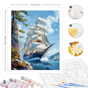 CHENISTORY Kit Pittura a Numeri Paesaggio Marino per Adulti, Tela Numerata con Colori Acrilici per Decorazione Murale e Regalo - Product Image 5