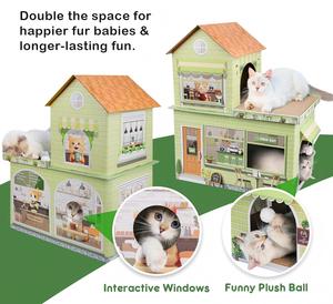 Maisonnette pour chat moderne pliable en carton, thème café, avec griffoir, <span class=keywords><strong>lit</strong></span> de jeu et cachette, pour usage intérieur - Product Image 6