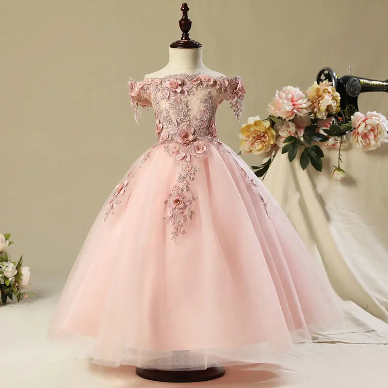 Pakaian anak model baru gaun anak perempuan bunga pakaian pesta elegan untuk pernikahan ulang tahun WGW6002
