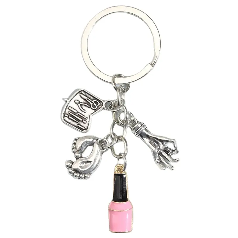 Metall Emaille Schlüssel bund Schere Toolbox Maniküre Schlüssel ring Nagel Schönheit Schlüssel anhänger Für Frauen Mädchen DIY Handmade Schmuck Geschenke