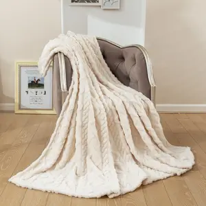 Blankets Throws Solid Color Striped Pattern Mink Flannel Fleece Plush Soft Throw Blanket