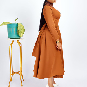 Nuevo Vestido Elegante de Cuello Alto con Cuentas y Falda Amplia, Vestidos de Estilo Africano para Mujer con Cintura Plisada, a la Moda - Product Image 4