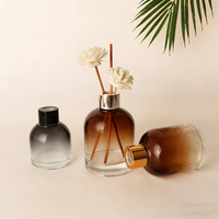 Bouteilles de diffuseur à roseaux en verre ambré transparent rondes de 100 ml, personnalisées, de luxe, vides, avec bouchon à vis, sérigraphiées, finition mate, pour la décoration intérieure