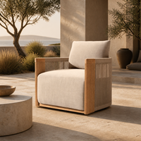 Fauteuil d'extérieur de style nordique, moderne et minimaliste, en chêne, rembourré en tissu, fait main, durable, chaise longue, canapé individuel de loisirs