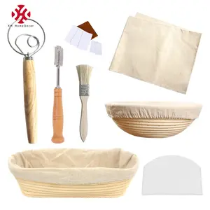 Xh Bron Fabriek 9 Inches Rechthoekige Rieten Handgemaakte Banneton Brood Proofing Rotan Mand Set Gisting Manden Voor Geschenken