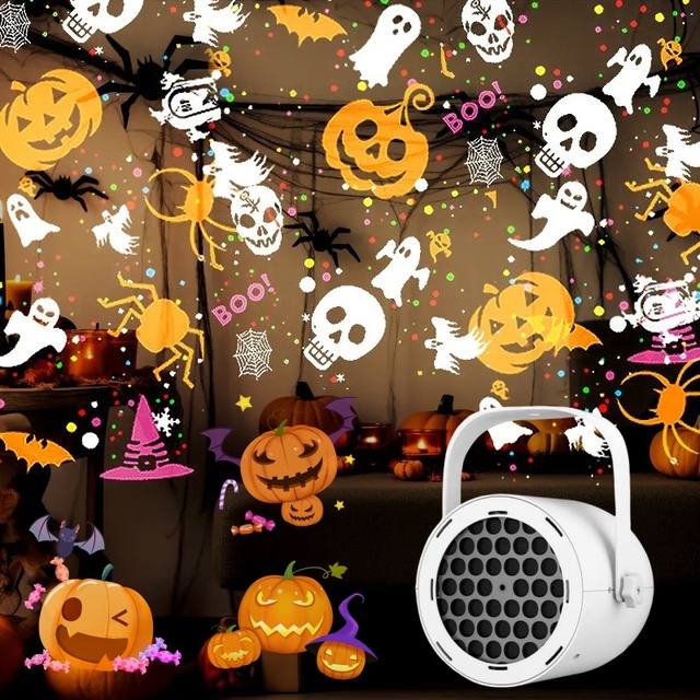 LED Halloween Projector Lights RGBW Storm 360 Degree Rotating Projection Pattern IP33 Rated Dimmable Outdoor Landscape Lawn