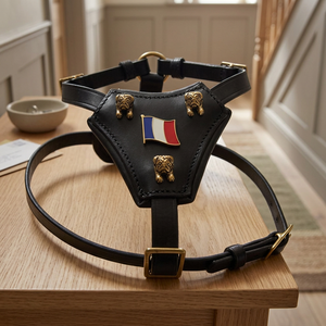 Premium Leather Dog <b>Harness</b> Animal Print Rivet Decoration Eco-Friendly Luxury Design Customizable Size Durable <b>Black</b> Outdoor Use - Product Image 3
