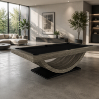 Ensemble de table de ping-pong et de billard contemporain avec rails en bois massif et poches en cuir, personnalisable, à vendre