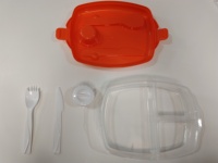 Boîte à lunch Bento en PP de 950 ml avec fourchette et couteau intégrés, récipient à sauce, 3 compartiments, boîte de rangement alimentaire divisée, compatible micro-ondes