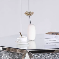 Table basse hexagonale en miroir avec incrustation de cristal, Table basse moderne avec pour le salon, la chambre à coucher, le décor d'entrées et plus encore