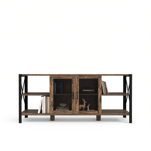 Moderno Soporte para TV de 80 Pulgadas, Estilo Industrial Rústico, Madera y Metal, Estantería Abierta, Mueble para Sala de Estar, para Televisores de 65 Pulgadas o Más - Product Image 1