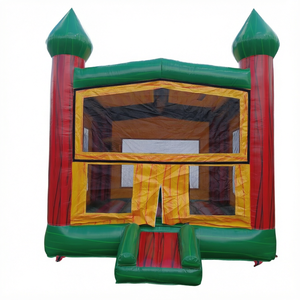 Inflatable Bouncy <b>Castle</b> with Green Towers and Red Accents for Kids <b>Play</b> Zone - Product Image 1