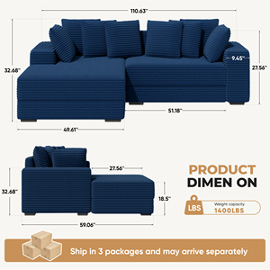 <b>Modern</b> Sectional <b>Sofa</b> <b>Bed</b> Set L-Shape Chaise Extra Large Reversible Fabric Cover Sponge-Filled Metal Frame Foldable Hall - Product Image 6