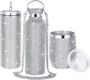 Acier inoxydable Vide Tumbler Tasse Isolé Bling Strass Thermique Bouteilles D'eau pour Femmes et Filles