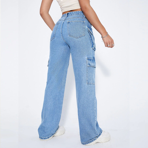 <span class=keywords><strong>Pantaloni</strong></span> Cargo a vita alta da donna all'ingrosso Cool Girl Denim <span class=keywords><strong>con</strong></span> <span class=keywords><strong>tasche</strong></span> Vintage High Street gamba larga Jeans larghi in Denim <span class=keywords><strong>pantaloni</strong></span> da donna - Product Image 5