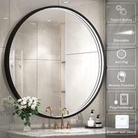 Miroir de salle de bain mural LED CF moderne, rond, avec cadre noir, LED haute densité, super lumineux, anti-buée, à intensité réglable