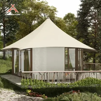 Kawagebo Kamp 7x7m hexagonale en verre complexe de luxe glamping maisons à cadre en acier grande famille Safari Hotel Lodge tente avec salle de bain