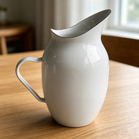 Pichet à eau en émail blanc vintage écologique de 2,4 L et 18 cm pour la maison, avec logo personnalisé, en métal émaillé