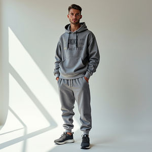 Automne hommes grande taille polaire ensemble de sweat à capuche blanc Logo personnalisé survêtements en coton respirant écologique coupe ample de haute qualité - Product Image 5