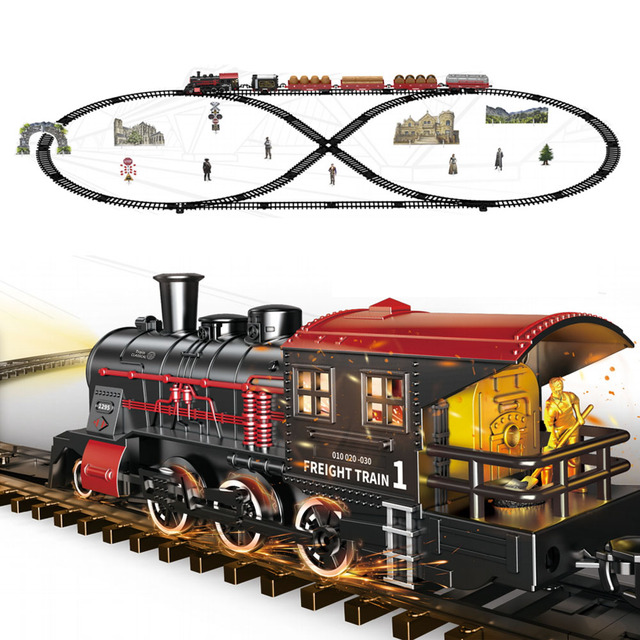 Education DIY Steam Train Station Electric Rail Train Locomotive Set Children's Lighting and Music Toys