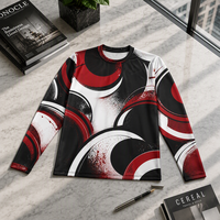 T-shirt à manches longues 3D AOP 100% Polyester Popeline Sublimation Séchage rapide Col rond Cercles rouges Streetwear Automne Vente en gros
