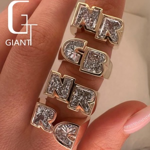Unique Design Custom Made Lab Diamond Initial Letter <strong>Ring</strong> <strong>Two</strong> <strong>Stone</strong> 10K 14K 18K Yellow Gold - Product Image 1