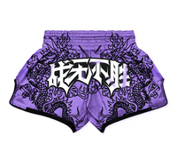 Shorts de combat Muay Thai en coton extensible respirant violet, taille élastique, patchwork brodé, vêtements d'entraînement d'arts martiaux