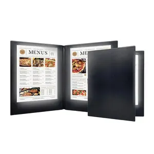 Restoran menüsü görüntüler Led ışık 2 Panel 3 ışık görünümü Led menü restoran için elektronik menü kitap açtı
