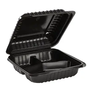 3 Compartment Hinged To Go Containers Disposable Freezer Microwave Fast Food Container Packaging Box 8X8 Food Containers
