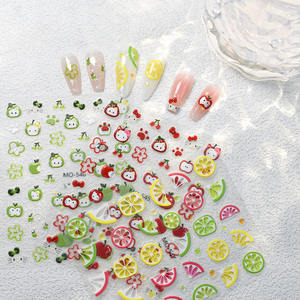 D Fruits & Cartoon Cat Nail Stickers New Fashion <span class=keywords><strong>Gel</strong></span> Polish Nails Wraps Accessoires de manucure élégants avec des images de chat citron pomme - Product Image 1