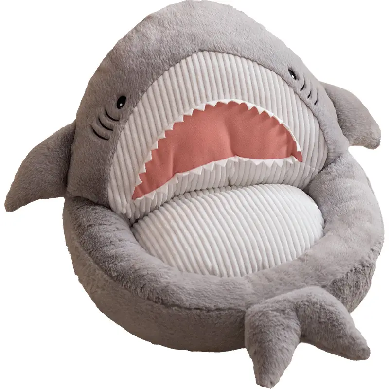 2024 produk baru boneka lembut kartun hiu lucu mainan hewan boneka hadiah promosi bantal tempat tidur nyaman