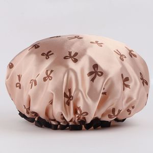 <span class=keywords><strong>Bonnet</strong></span> <span class=keywords><strong>de</strong></span> douche en satin double couche <span class=keywords><strong>de</strong></span> luxe pour femme, motif dessin animé personnalisé, réutilisable et imperméable, idéal pour la cuisine - Product Image 2