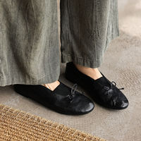 WETKISS Fabricant de chaussures plates en cuir souple pour femmes, chaussures plates à nœud élastique sur le devant, confortables, style loafers