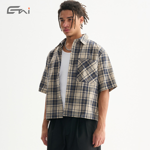 <span class=keywords><strong>Camicia</strong></span> a <span class=keywords><strong>Quadri</strong></span> in Cotone di Alta Qualità, <span class=keywords><strong>Manica</strong></span> <span class=keywords><strong>Corta</strong></span>, Taglio Corto, Stile Casual alla Moda per <span class=keywords><strong>Uomo</strong></span> - Product Image 5