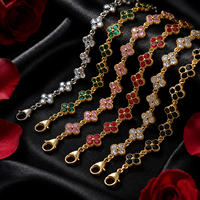 Bracelet tendance en acier inoxydable plaqué or 18 carats avec trèfle à quatre feuilles en zircon, étanche, coloré, réglable, unisexe, cadeau de bijoux