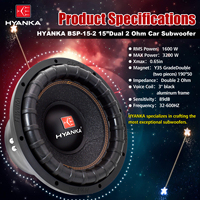 Subwoofer de voiture HYANKA BSP-15-2 de 15 pouces en aluminium, grande puissance 2+2Ω, en stock – Meilleur haut-parleur subwoofer amplifié
