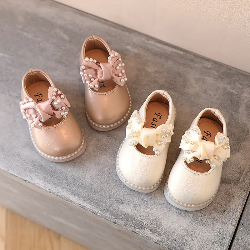 Formal Toddler Kids Birthday Party Elegant Children Flat Bowknot 2 Year Old Little Girl Shoes With Pearls