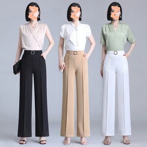 <span class=keywords><strong>Pantalon</strong></span> large vintage <span class=keywords><strong>en</strong></span> <span class=keywords><strong>soie</strong></span> glacée drapé pour <span class=keywords><strong>femme</strong></span>, nouvelle collection, taille haute, plissé devant, couleur unie, printemps-été, fin et ample, coupe droite - Product Image 1