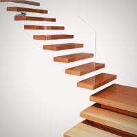 Escalier en bois massif en forme de L moderne, préfabriqué en usine, flottant en extérieur, avec marche et contremarche à poutre simple pour appartement