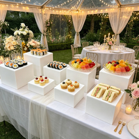 Présentoirs carrés en acrylique pour desserts, cubes de présentation blancs de qualité alimentaire pour mariages, anniversaires, buffets, vente en gros