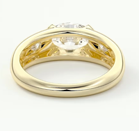 Bague de fiançailles en or massif 14K 18K avec trois diamants de laboratoire taille ovale, demi-sertis, baguette conique, couleur D-E, pureté VS-VVS, 1-2 carats