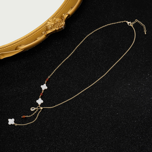 Collier Lariat Trèfle en Aquamarine Naturelle 2026, Forme en Y, Agate, Zircon, Plaqué <span class=keywords><strong>Or</strong></span> 18K, Acier Inoxydable CL26-149 - Product Image 4