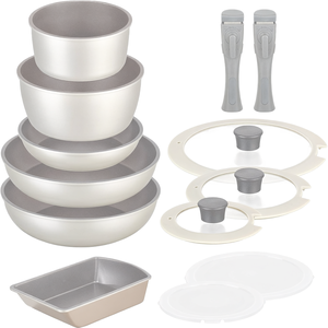 Ensemble de poêles en aluminium Wahei <span class=keywords><strong>Freiz</strong></span>, 12 pièces, manche amovible, compatible IH/gaz, passe au lave-vaisselle, revêtement en fluororésine sans PFOA - Product Image 1