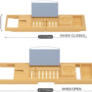 Bamboo Bathtub <b>Caddy</b> Foldable Retractable Freestanding Bathroom Storage <b>Tray</b> For <b>Bath</b> Time Relaxation - Product Image 3