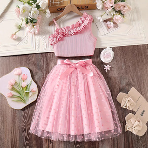2025 Offre Spéciale mode enfants <span class=keywords><strong>vêtements</strong></span> ensemble de haute qualité enfants princesse Style jupe ensemble sans manches chemise avec jupe deux pièces ensemble - Product Image 1