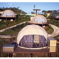 Dôme géodésique de glamping en forêt, maison préfabriquée en demi-sphère, tentes dômes géodésiques en PVC pour le camping