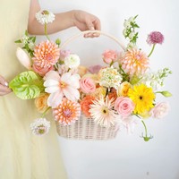 Panier de fleurs tissé coréen à la main pour bouquets DIY, fleurs artificielles en gros, remplissage pour centres de table de mariage et arrangements de remise de diplôme