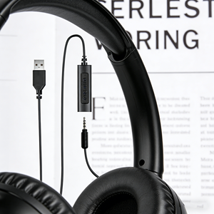 Casque 2-en-1 USB double port + DC3.5mm, filaire, circum-auriculaire, avec micro anti-bruit et contrôle du volume/muet pour bureau téléphonique - Product Image 4