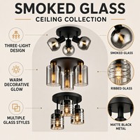Meilleures ventes - Lustre à globe en verre fumé, luminaire de plafond en fer, E27, multi-lumières, pour salle à manger, bar, restaurant